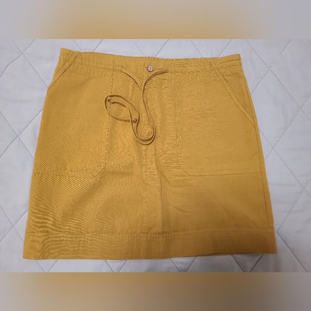 Anthropologie Mustard Yellow Drawstring Mini Skirt